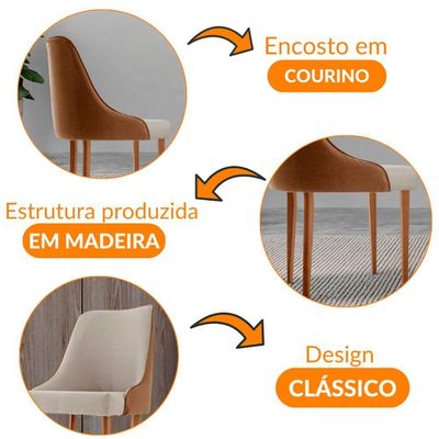 Conjunto Com 2 Cadeiras Esmeralda Em Madeira Maciça Moderna Linho Off/star Caramelo