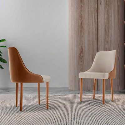 Conjunto Com 2 Cadeiras Esmeralda Em Madeira Maciça Moderna Linho Off/star Caramelo