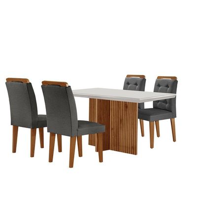 Sala De Jantar Mesa + 4 Cadeiras Grafite Off White E Imbuia