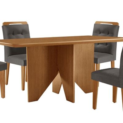 Mesa Evora 120 MDF Com 4 Cadeiras Carol Veludo Grafite Naturalle