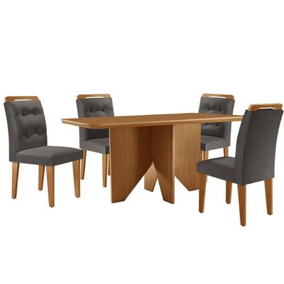 Mesa Evora 120 MDF Com 4 Cadeiras Carol Veludo Grafite Naturalle