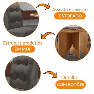 Mesa Evora 120 MDF Com 4 Cadeiras Carol Veludo Grafite Naturalle