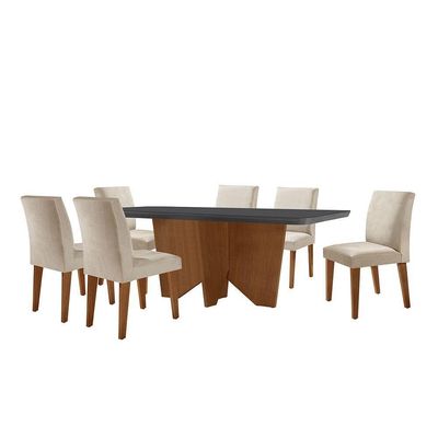 Sala Jantar Evora Copo 6 Cade. Grecia Rufato Veludo Creme