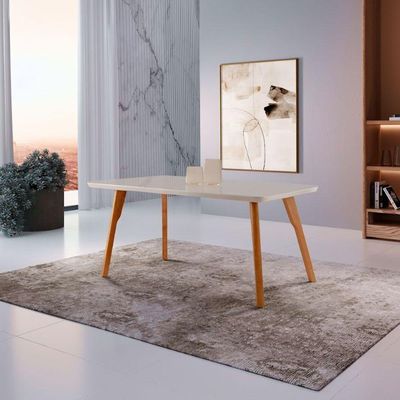 Mesa Para Sala De Jantar Malta Moderna Mobília Off White-cinamomo Imbuia