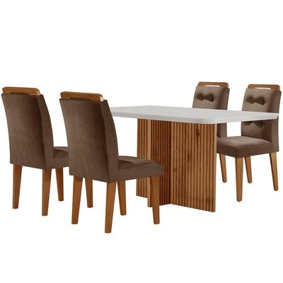 Mesa Olímpia 120cm Mdf Canto Copo Com 4 Cadeiras Carol