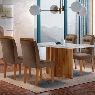 Mesa Olímpia 120cm Mdf Canto Copo Com 4 Cadeiras Carol