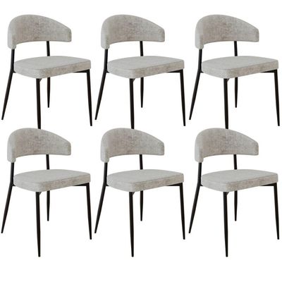Kit 06 Cadeiras Estofada Para Sala de Jantar Serena Preto C01 Linho Lautrec Off White - Lyam Decor
