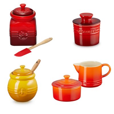 KIT LE CREUSET CONJUNTO CREME E AÇÚCAR LARANJA + POTES DE GELÉIA VERMELHO, MEL AMARELO NÉCTAR, MANTEIGA Vermelho