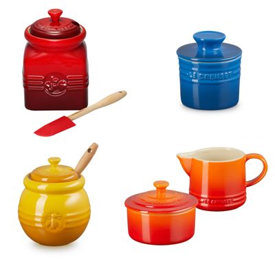 KIT LE CREUSET CONJUNTO CREME E AÇÚCAR LARANJA + POTES DE GELÉIA VERMELHO, MEL AMARELO NÉCTAR, MANTEIGA Vermelho