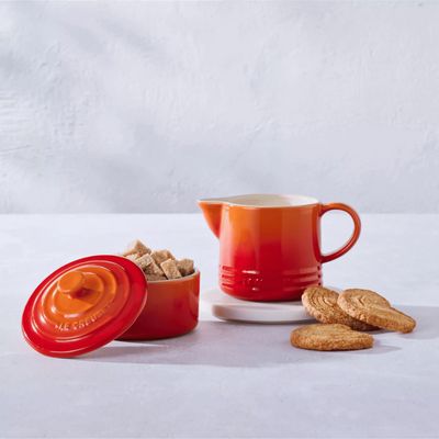 KIT LE CREUSET CONJUNTO CREME E AÇÚCAR LARANJA + POTES DE GELÉIA VERMELHO, MEL AMARELO NÉCTAR, MANTEIGA Vermelho
