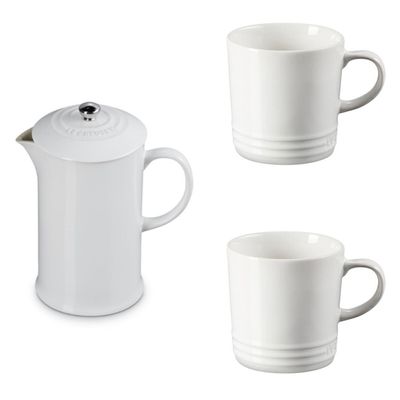 KIT LE CREUSET PRENSA FRANCESA  E 2 CANECAS 350ML EM CERÂMICA BRANCO