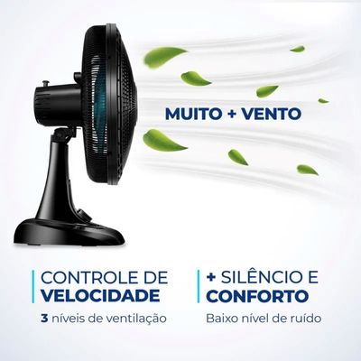 VENTILADOR MONDIAL DE MESA 6 PÁS SUPER POWER 140W PRETO AZUL 110V VSP-40-AP