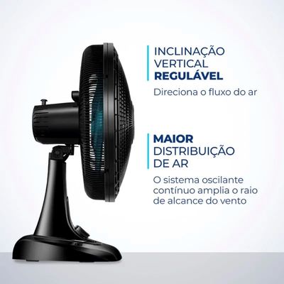 VENTILADOR MONDIAL DE MESA 6 PÁS SUPER POWER 140W PRETO AZUL 110V VSP-40-AP