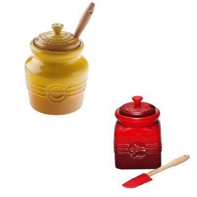 KIT LE CREUSET POTE PARA MOSTARDA AMARELO DIJON + POTE PARA GELEIA VERMELHO