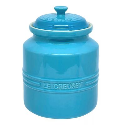 KIT LE CREUSET PRENSA FRANCESA E POTE DE BISCOITO 2,4L EM CERÂMICA AZUL CARIBE