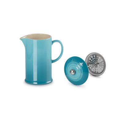 KIT LE CREUSET PRENSA FRANCESA E POTE DE BISCOITO 2,4L EM CERÂMICA AZUL CARIBE