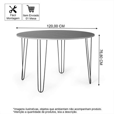 Mesa De Jantar Redonda 6 Lugares 120cm Base De Ferro Hairpin Noronha - Straub Web