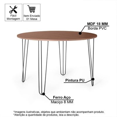 Mesa De Jantar Redonda 6 Lugares 120cm Base De Ferro Hairpin Noronha - Straub Web