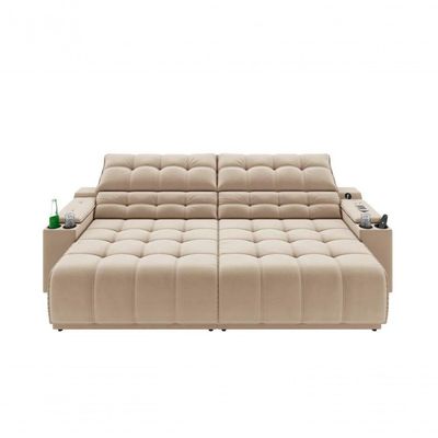Sofá Connect Premium 2,30m Assento Retrátil-reclinável Com Porta Copos E Entrada Usb Suede Capuccino