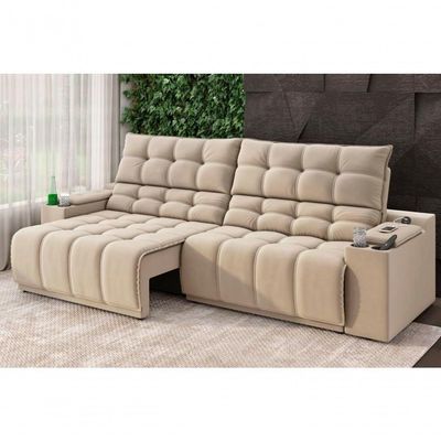Sofá Connect Premium 2,30m Assento Retrátil-reclinável Com Porta Copos E Entrada Usb Suede Capuccino