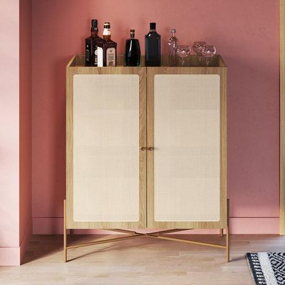 Armário Bar Para Sala 2 Portas 93cm Industrial Indy A03 Hanover Dourado - Lyam Decor