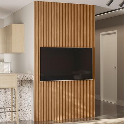 Painel Ripado de Madeira Para Sala Quarto 141x250cm Slats L05 Nature - Lyam Decor