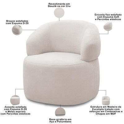 Kit 2 Poltronas Giratórias Sala de Estar Living Orgânico Carmen F04 Bouclê Cru - Lyam Decor