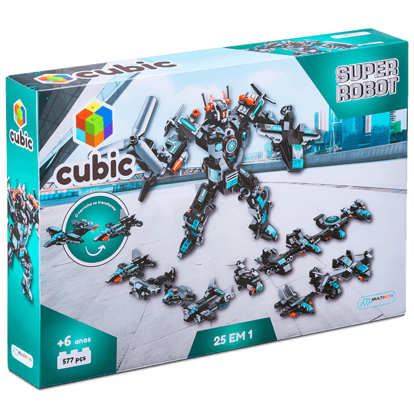 Blocos de Montar Cubic 25 em 1 Super Robot 577 Peças Multikids - BR1618 BR1618 Blocos de Montar Cubic 25 em 1 Super Robot 577 Peças Multikids - BR1618 BR1618
