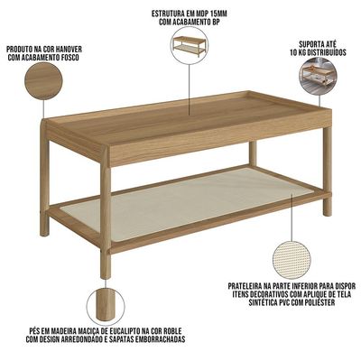 Conjunto Mesa de Centro e Mesa Lateral Para Sala Pés Madeira Moss A03 Hanover Roble - Lyam Decor