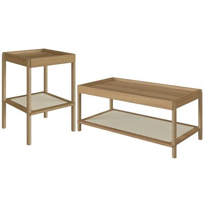 Conjunto Mesa de Centro e Mesa Lateral Para Sala Pés Madeira Moss A03 Hanover Roble - Lyam Decor