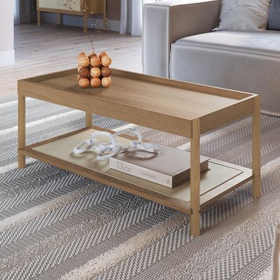 Conjunto Mesa de Centro e Mesa Lateral Para Sala Pés Madeira Moss A03 Hanover Roble - Lyam Decor