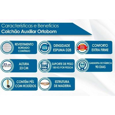 Cama Box C/Auxiliar Conjugado Solteiro: Colchão Ortopédico Courano Bianco (88X188) Ortobom