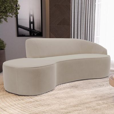 Sofá 3 Lugares Curvo Sala de Estar Living Firenze Direito D02 Veludo Champagne 180 cm C-68 - Lyam
