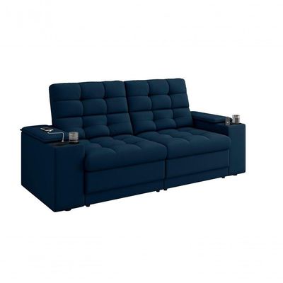 Sofá Confort Premium 1,70m Assento Retrátil-reclinável Porta Copos E Usb Suede Azul - X Sofas