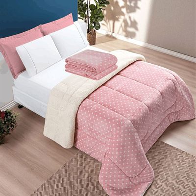 Coordenado Edredom e Manta Mimoso Queen 2 Peças - Rosa