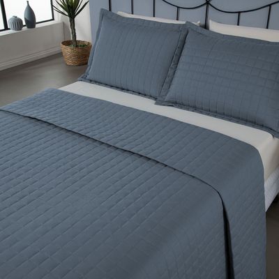 Kit Cobre Leito Colcha Monaco Queen Dupla Face 3 Peças - Azul