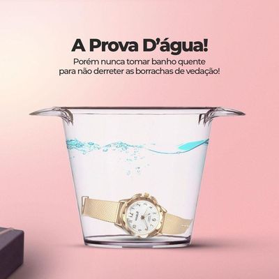 Relogio Feminino Dourado Aço + Caixa + Colar Duplo Coração Original Presente Qualidade Premium Ouro
