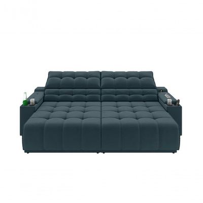 Sofá Connect Premium 2,30m Assento Retrátil-reclinável Com Porta Copos E Entrada Usb Suede Petróleo