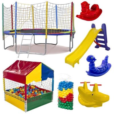 Kit Pula Pula 3,05m + Piscina De Bolinhas 1m + 500 Bolinhas + Escorrega Médio + 2 Gangorra 1l + 1 G2