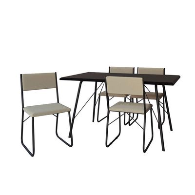 Mesa Jantar Paraty 137cm Tampo Preto Com 4 Cadeiras Angra Estofadas Preta E Bege Preto