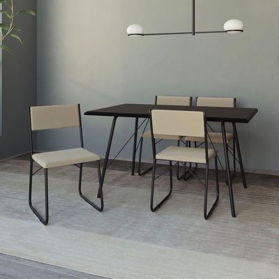 Mesa Jantar Paraty 137cm Tampo Preto Com 4 Cadeiras Angra Estofadas Preta E Bege Preto