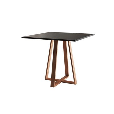 Conjunto De Jantar Mesa Mônaco 90cm Tampo Preto Com 4 Cadeiras Marrom Base Cobre Preto