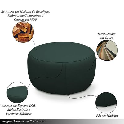 Puff Decorativo Mariele Sala de Estar Pés em Madeira Couro Verde Musgo G88 - Gran Belo