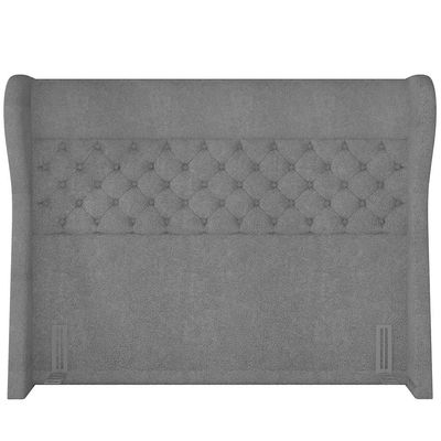 Kit Cabeceira Cama Box Casal 195 cm Madrid com Puff Recamier Santorini Bouclê Cinza - Lyam Decor