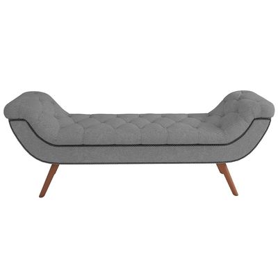 Kit Cabeceira Cama Box Casal 195 cm Madrid com Puff Recamier Santorini Bouclê Cinza - Lyam Decor