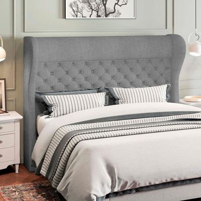 Kit Cabeceira Cama Box Casal 195 cm Madrid com Puff Recamier Santorini Bouclê Cinza - Lyam Decor