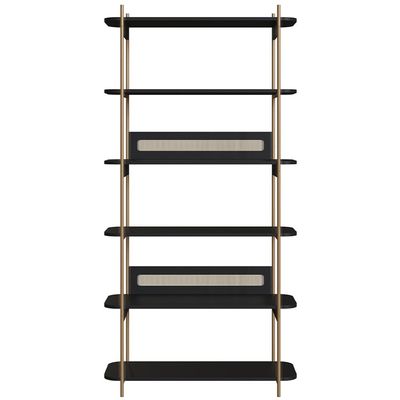 Estante Livreiro Home Office e Mesa Escrivaninha Industrial Indy A03 Nero Dourado - Lyam Decor