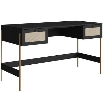 Mesa Escrivaninha Home Office 2 Gavetas Industrial Indy A03 Nero Dourado - Lyam Decor