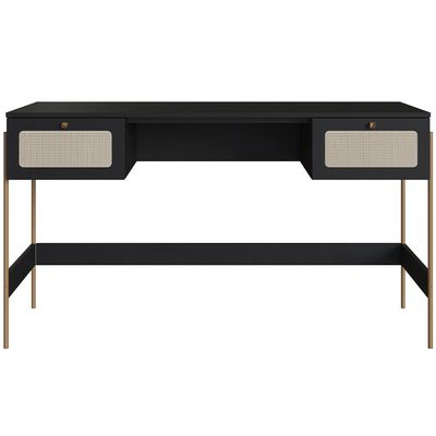 Mesa Escrivaninha Home Office 2 Gavetas Industrial Indy A03 Nero Dourado - Lyam Decor