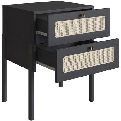 Cabeceira Solteiro 90cm e 1 Mesa Lateral 2 Gavetas Madeira Moss A03 Nero Preto- Lyam Decor